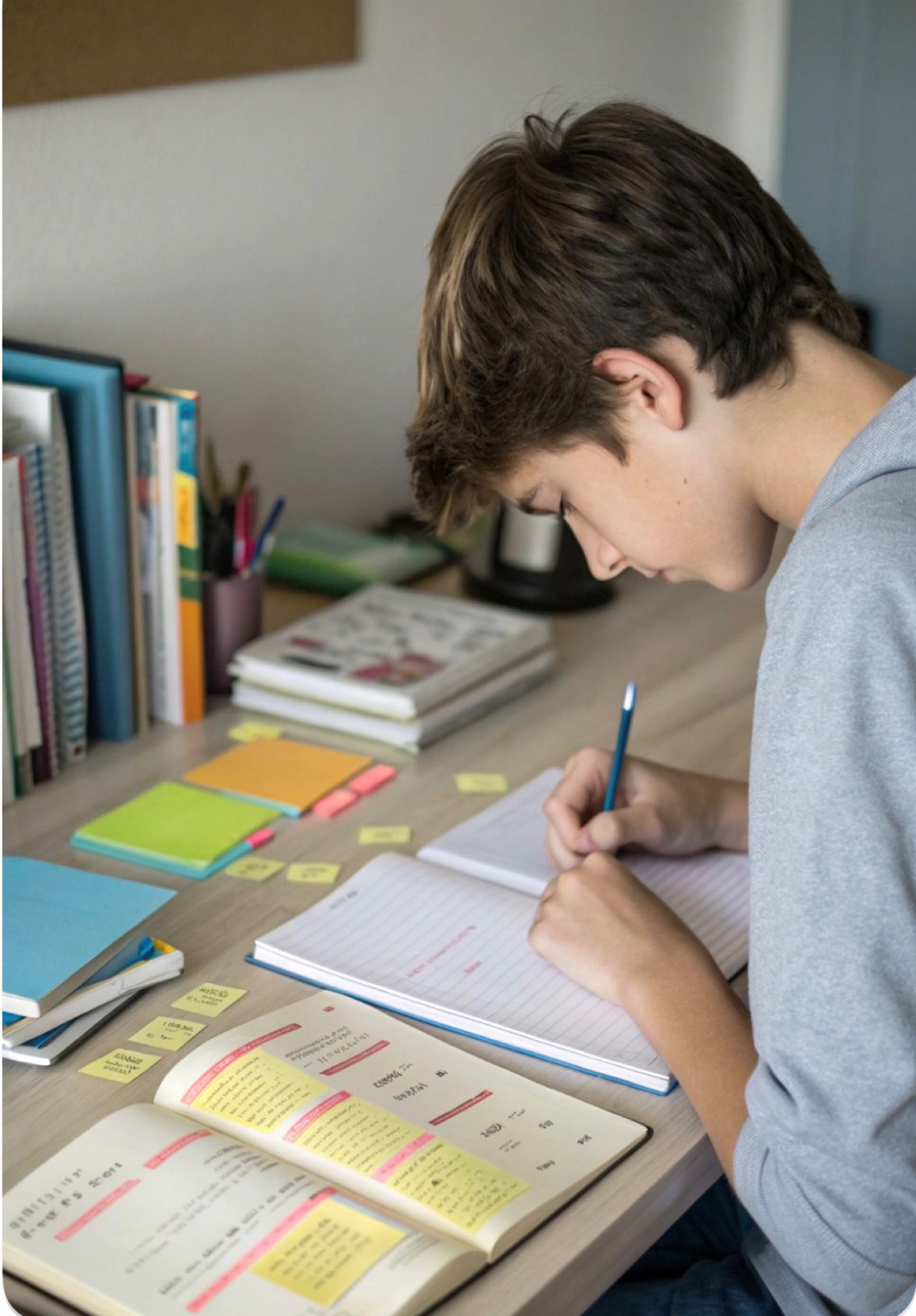Adolescente aplicando estratégias de organização e estudo